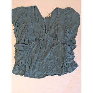 Kori America Blouse Blue Top Flutter Sleeve 100% Rayon Woman's Size Medium